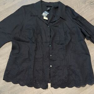 Lane Bryant Black Button-Down Eyelet Hem Shirt